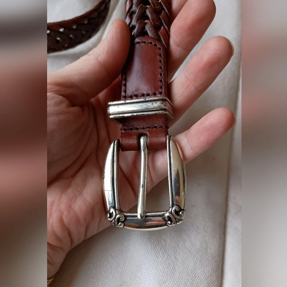 Vintage Fossil Elegant Brown Braided Leather Belt_med